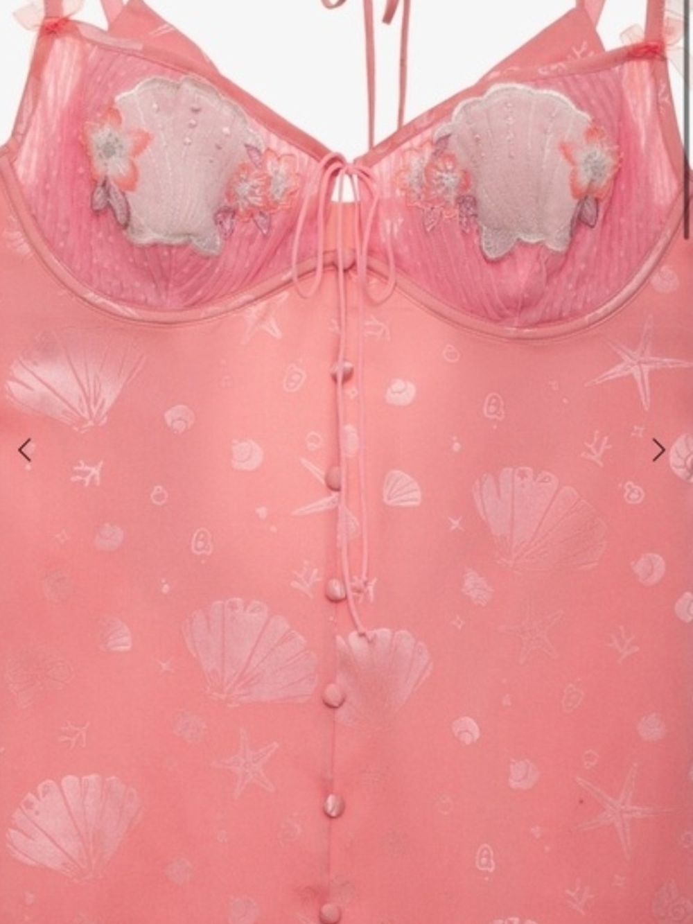 For Love & Lemons Pink Seashell Jaquard Lace-Trim Bra Back Slip Dress Sz M - Picture 6 of 14